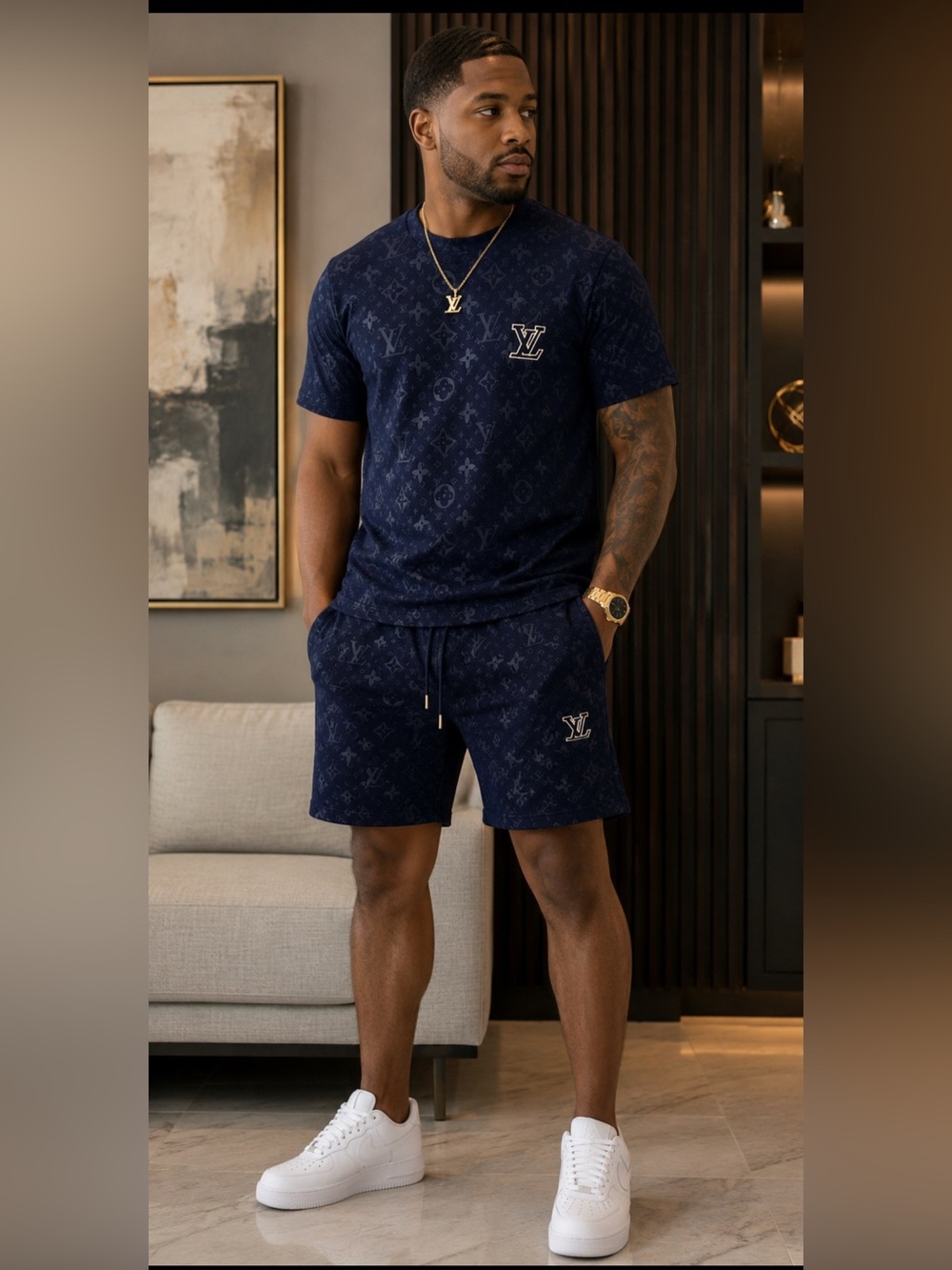 Louis Vuitton Navy Monogram Cotton Blend Athletic Shorts